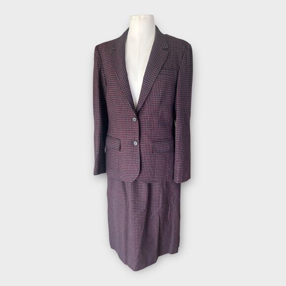 Vintage Pendleton Wool Skirt Suit Red Navy Checked Women's Sz 14 Preppy Tailored - Picture 1 of 14